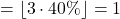 = \lfloor 3 \cdot 40\% \rfloor = 1