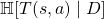 \mathbb{H}[T(s, a)\mid D]