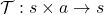 \mathcal{T}: s \times a \rightarrow s