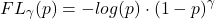 \begin{equation*}     FL_{\gamma} (p) = -log(p) \cdot(1-p)^\gamma \end{equation*}