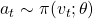 a_t \sim \pi(v_t; \theta)