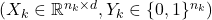 ( X_k \in \mathbb R^{n_k \times d}, Y_k \in \mathbb \{0, 1\}^{n_k} )