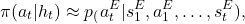 \[\pi(a_t |h_t) \approx p_(a_t^E| s_1^E, a_1^E, \dots, s_t^E),\]