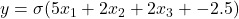 y = \sigma(5x_1 + 2x_2 + 2x_3 + -2.5)