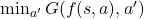 \min_{a'} G(f(s, a), a')