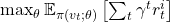 \max_{\theta}\mathbb{E}_{\pi(v_t;\theta)}\left[\sum_t \gamma^t r_t^i\right]