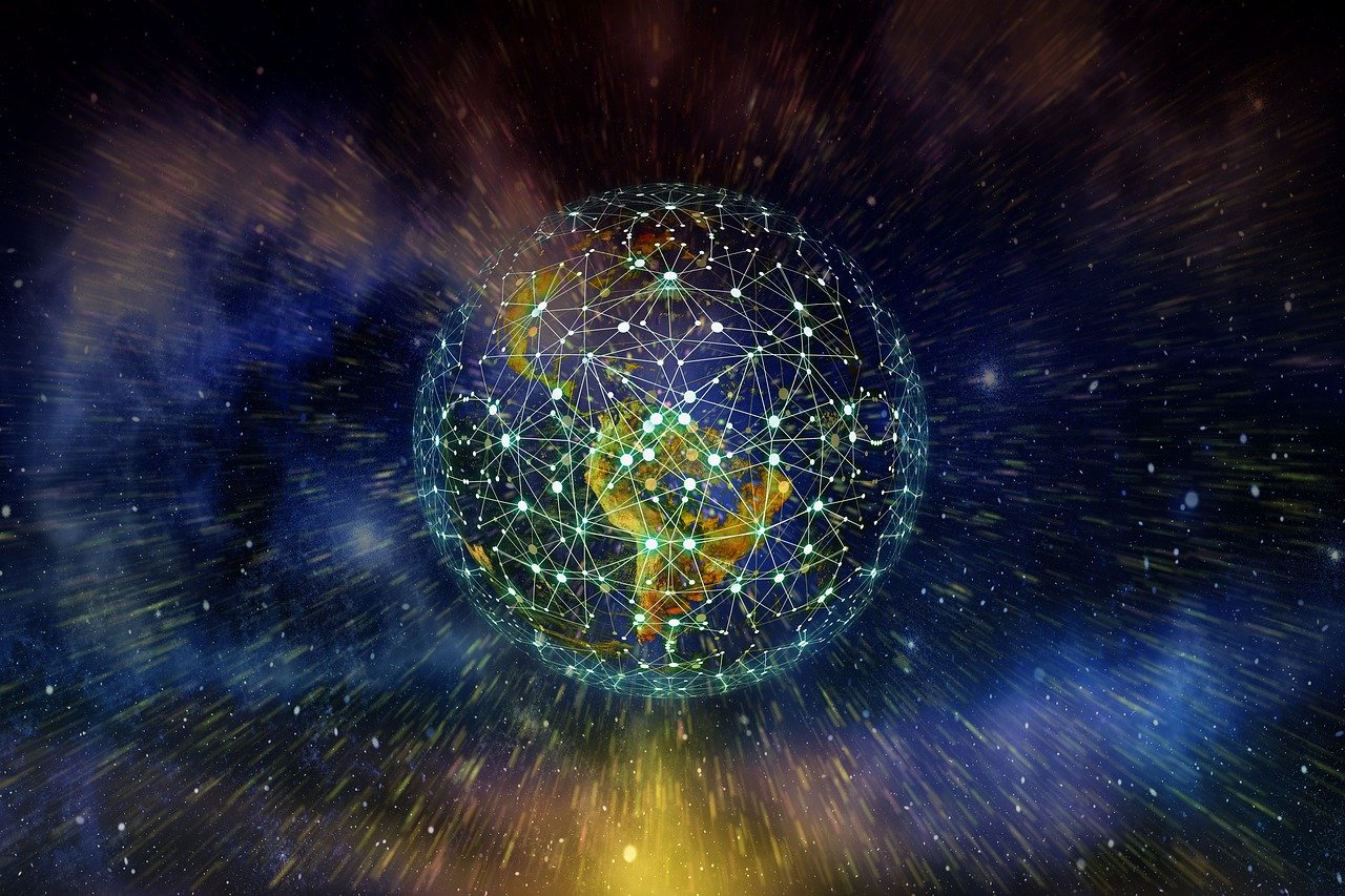 Image of earth with superimposed digital network