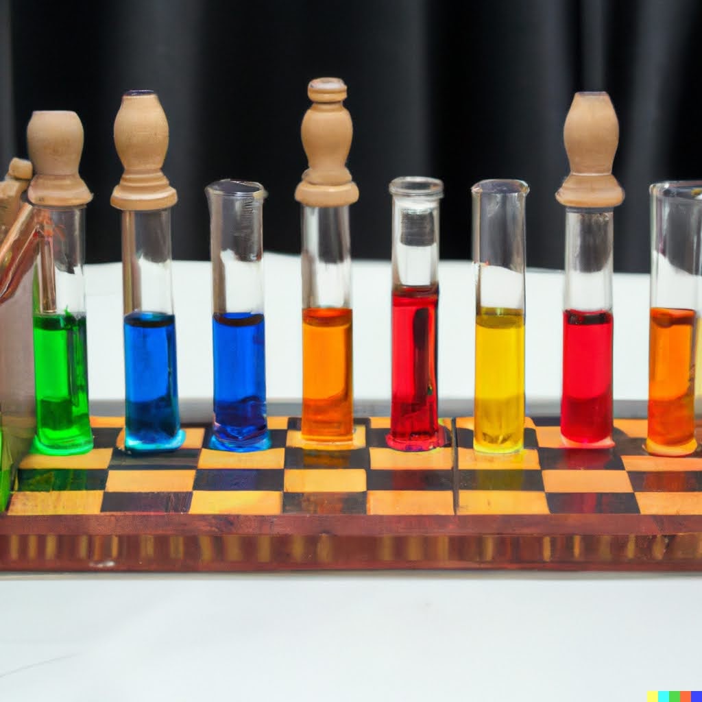 test tubes and chess board