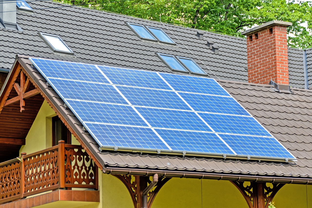 Swiss-style house with solar panels on roof