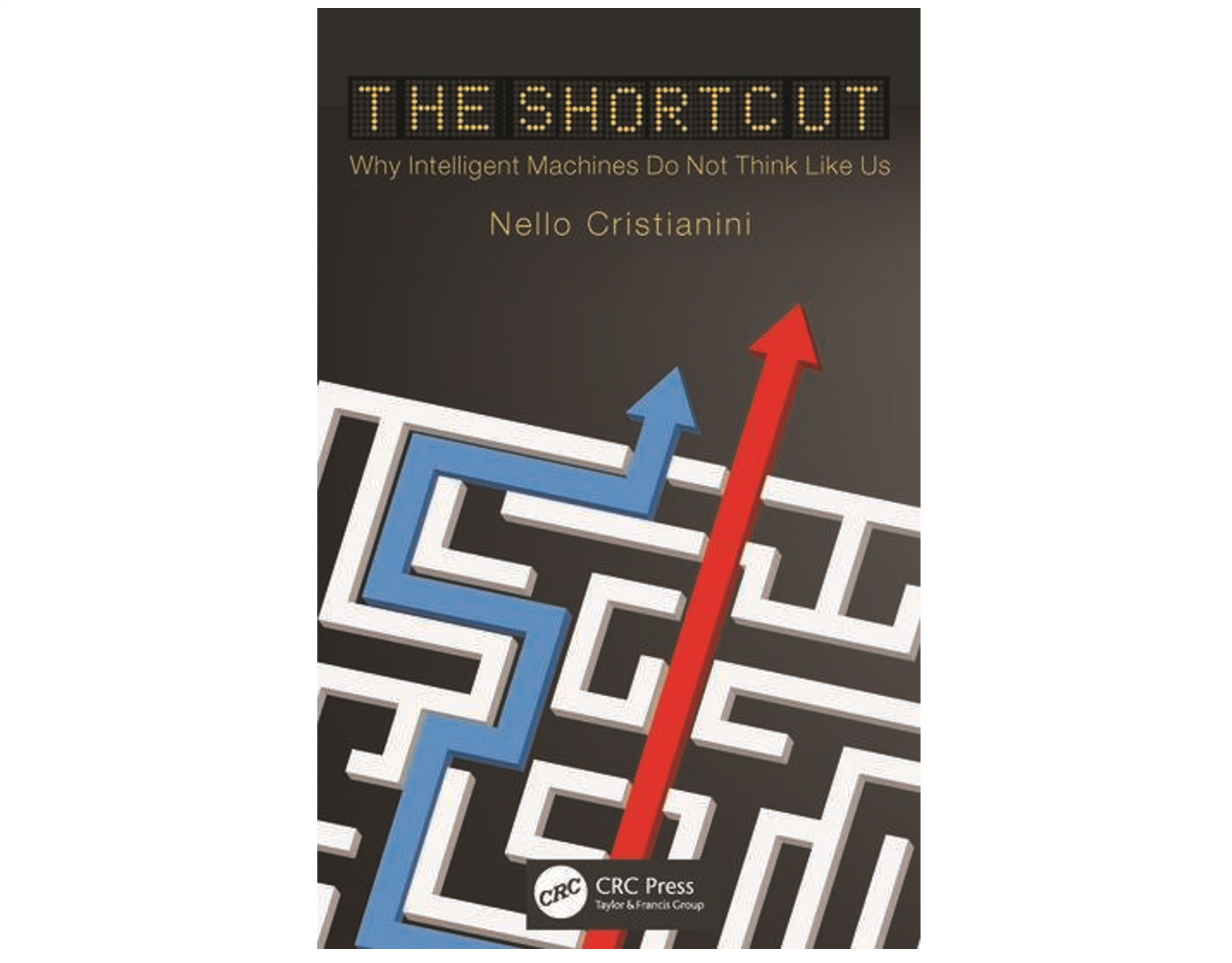 Book cover with maze and two arrows, one ignoring the maze walls and taking a shortcut