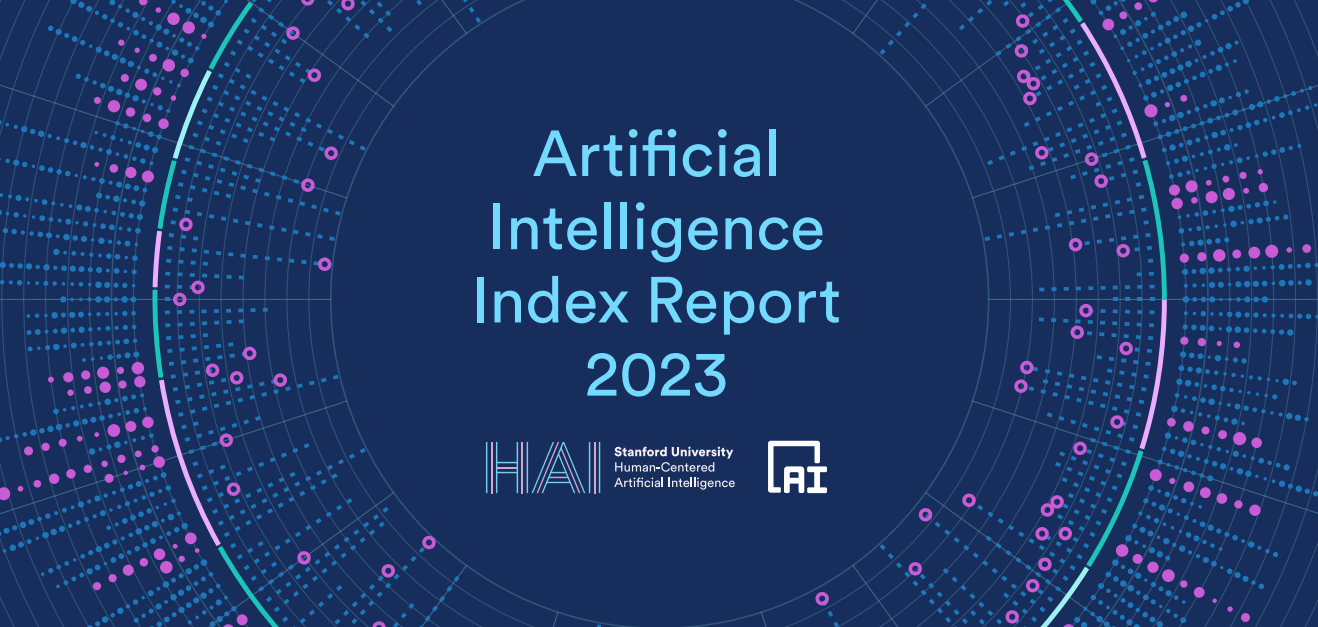 blue background with text: artificial intelligence index report 2023